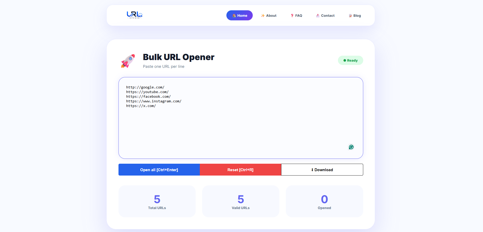 Add multiple URLs in Bulk URL Opener