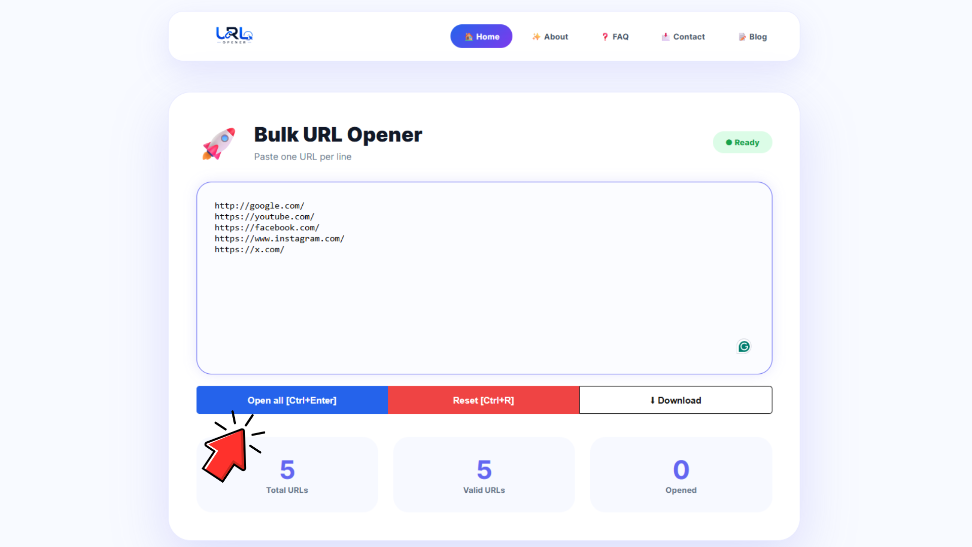 Click open button to open URLs